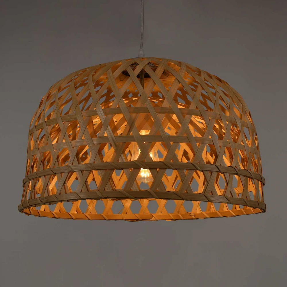 MANGEA Vintage Κρεμαστό Φωτιστικό Οροφής Μονόφωτο Καφέ Ξύλινο Bamboo Φ50 x Y34cm