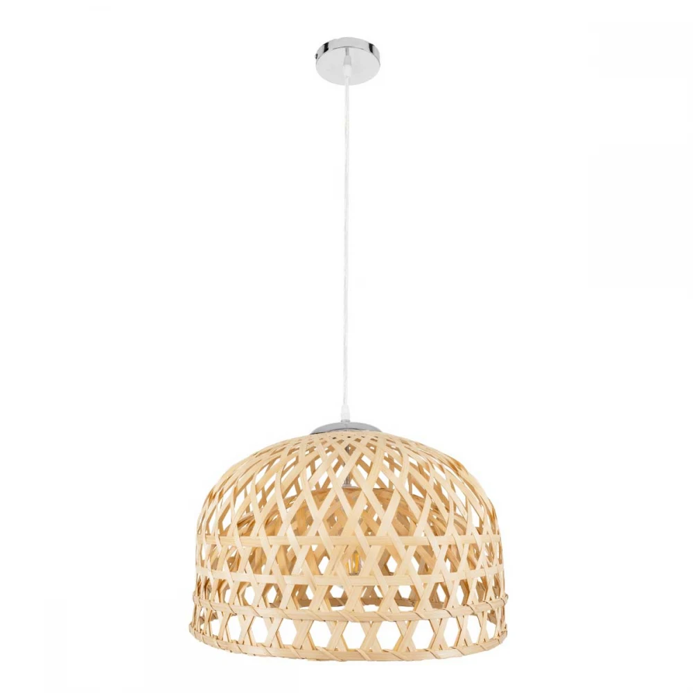 MANGEA Vintage Κρεμαστό Φωτιστικό Οροφής Μονόφωτο Καφέ Ξύλινο Bamboo Φ50 x Y34cm