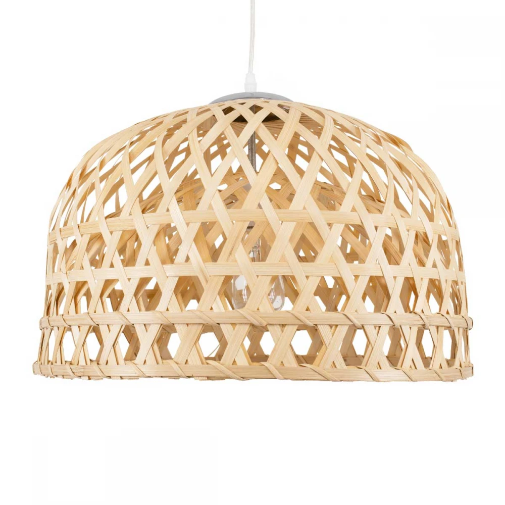 MANGEA Vintage Κρεμαστό Φωτιστικό Οροφής Μονόφωτο Καφέ Ξύλινο Bamboo Φ50 x Y34cm