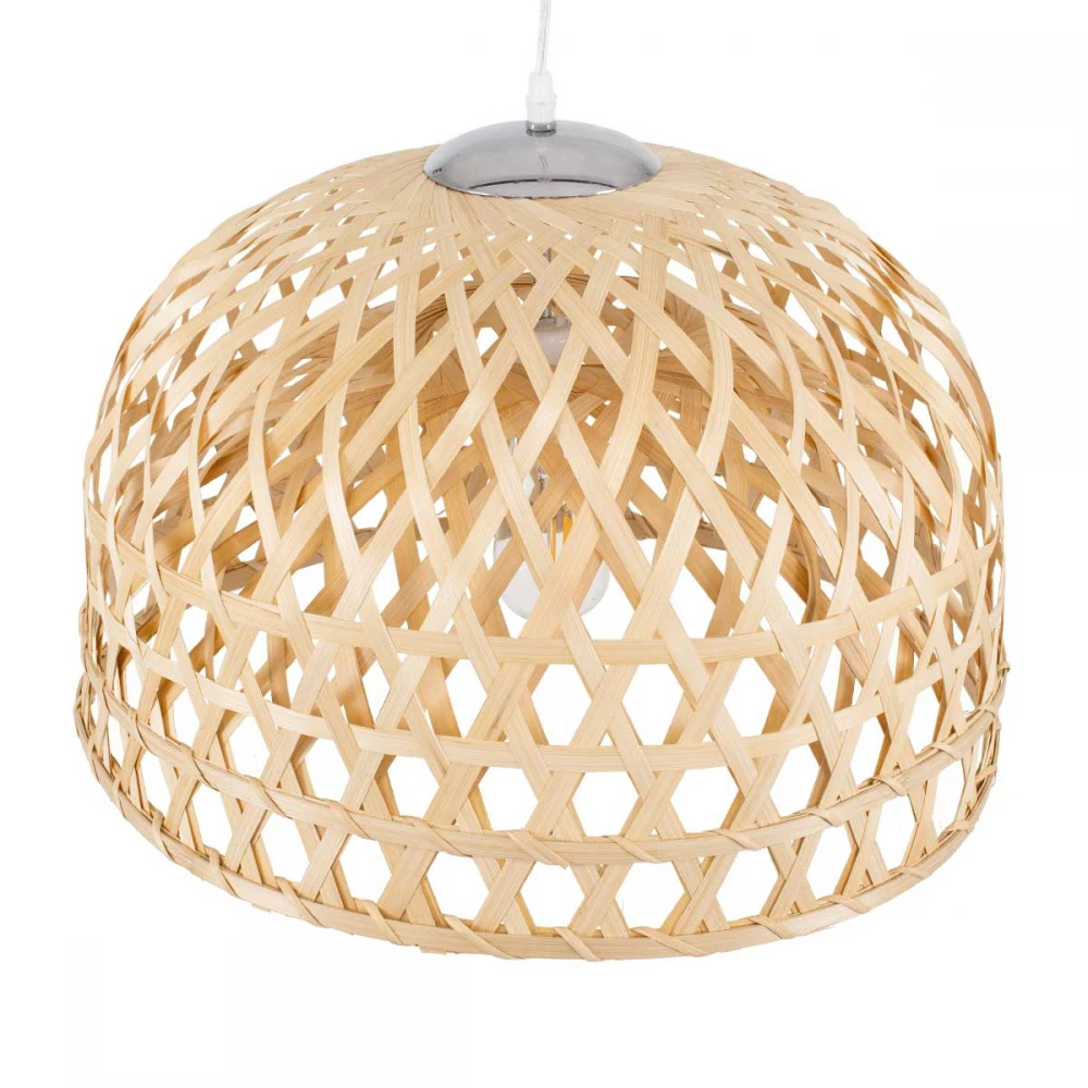 MANGEA Vintage Κρεμαστό Φωτιστικό Οροφής Μονόφωτο Καφέ Ξύλινο Bamboo Φ50 x Y34cm