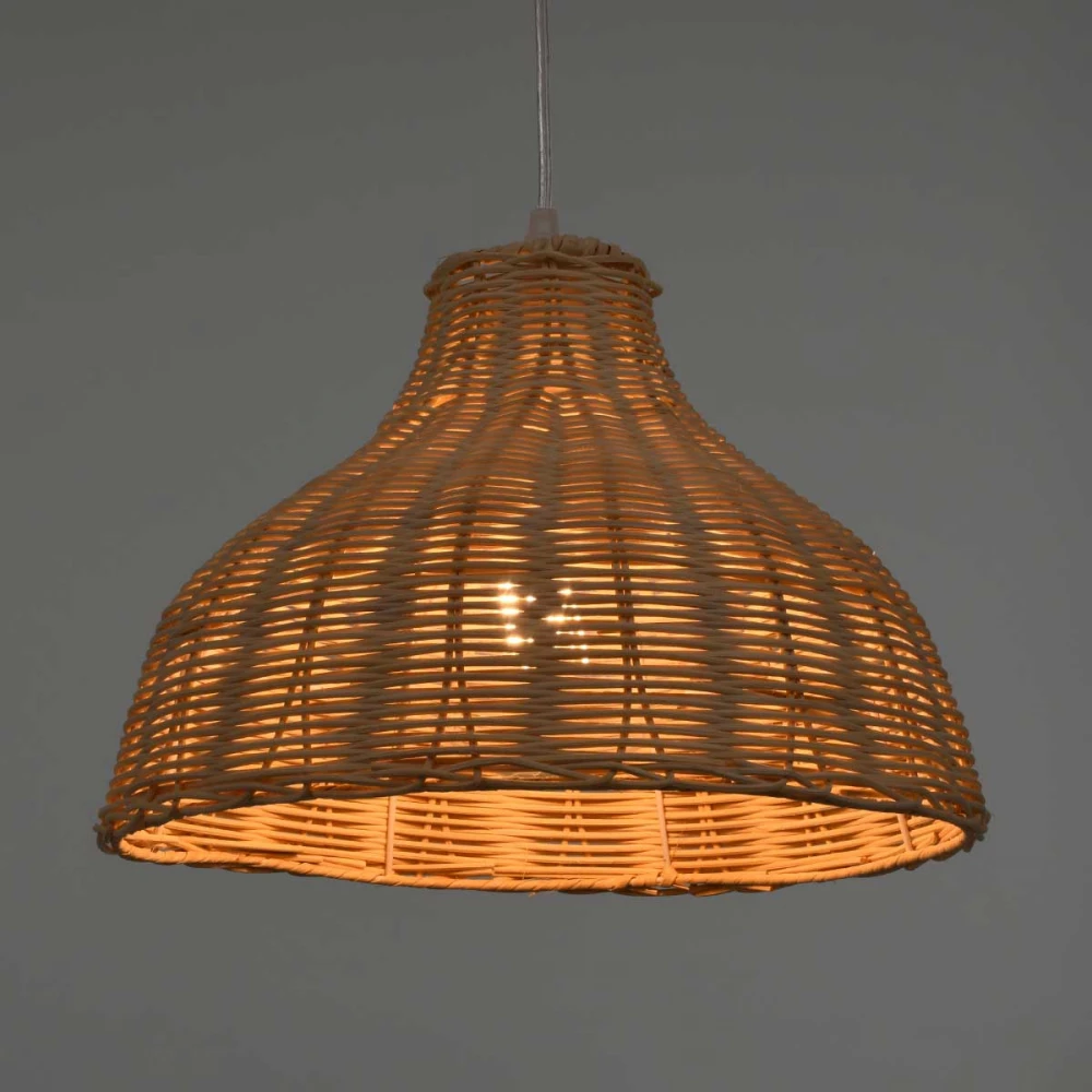 MAYOTTE Vintage Κρεμαστό Φωτιστικό Οροφής Μονόφωτο Μπεζ Ξύλινο Bamboo Φ35 x Y27cm