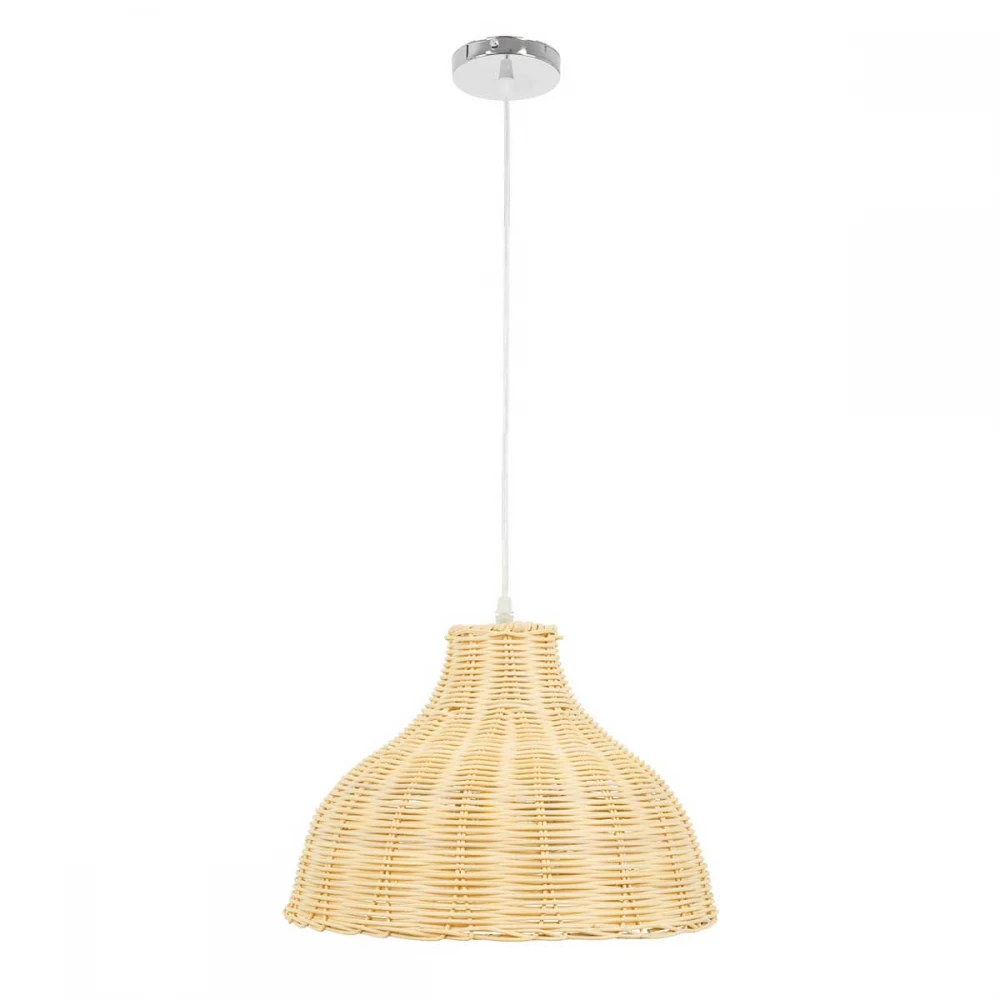 MAYOTTE Vintage Κρεμαστό Φωτιστικό Οροφής Μονόφωτο Μπεζ Ξύλινο Bamboo Φ35 x Y27cm