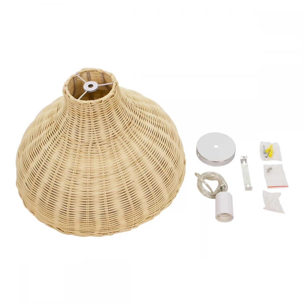 MAYOTTE Vintage Κρεμαστό Φωτιστικό Οροφής Μονόφωτο Μπεζ Ξύλινο Bamboo Φ40 x Y28cm