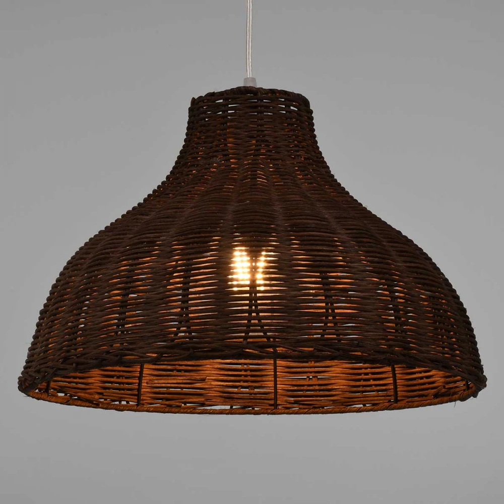 MAYOTTE Vintage Κρεμαστό Φωτιστικό Οροφής Μονόφωτο Καφέ Ξύλινο Bamboo Φ40 x Y28cm