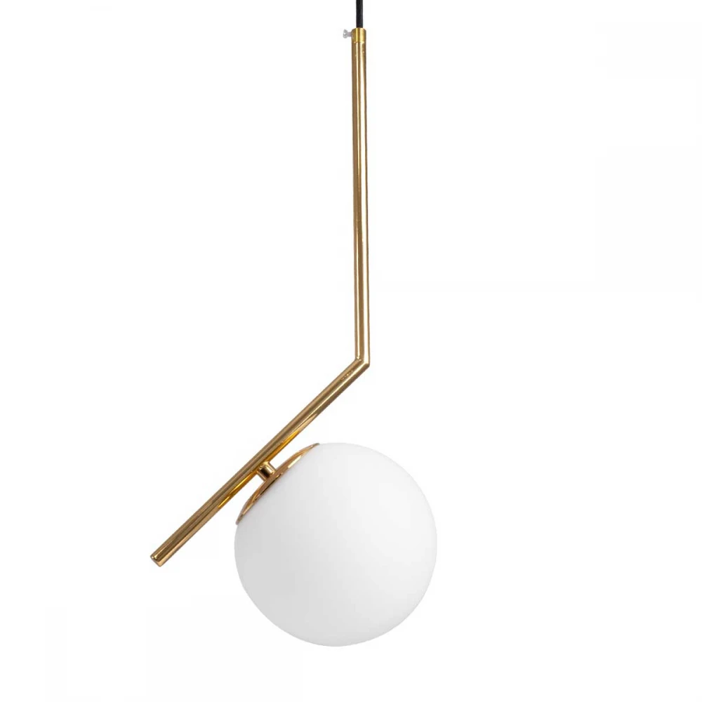 Μοντέρνο Κρεμαστό Φωτιστικό Οροφής Μονόφωτο 1 x E27 Χρυσό - Λευκό Μεταλλικό Μπάλα Φ15 x Υ49cm