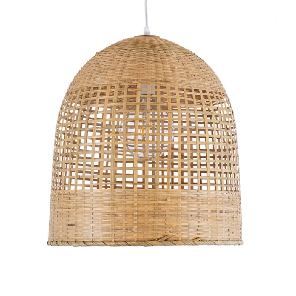 Μοντέρνο Κρεμαστό Φωτιστικό Οροφής Μονόφωτο 1 x E27 Μπεζ Μπαμπού Καμπάνα D42 x H44cm