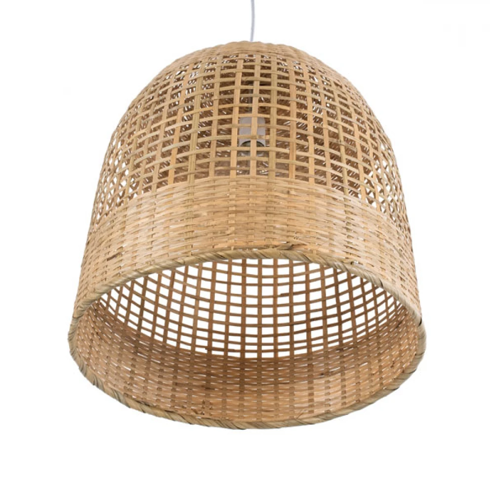 Μοντέρνο Κρεμαστό Φωτιστικό Οροφής Μονόφωτο 1 x E27 Μπεζ Μπαμπού Καμπάνα D42 x H44cm