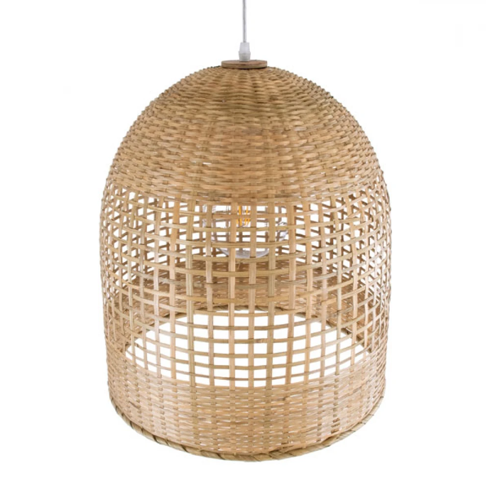 Μοντέρνο Κρεμαστό Φωτιστικό Οροφής Μονόφωτο 1 x E27 Μπεζ Μπαμπού Καμπάνα D42 x H44cm