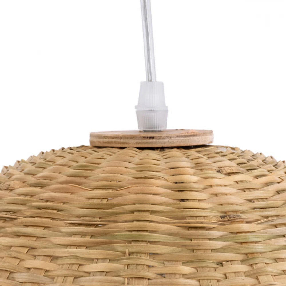 Μοντέρνο Κρεμαστό Φωτιστικό Οροφής Μονόφωτο 1 x E27 Μπεζ Μπαμπού Καμπάνα D42 x H44cm