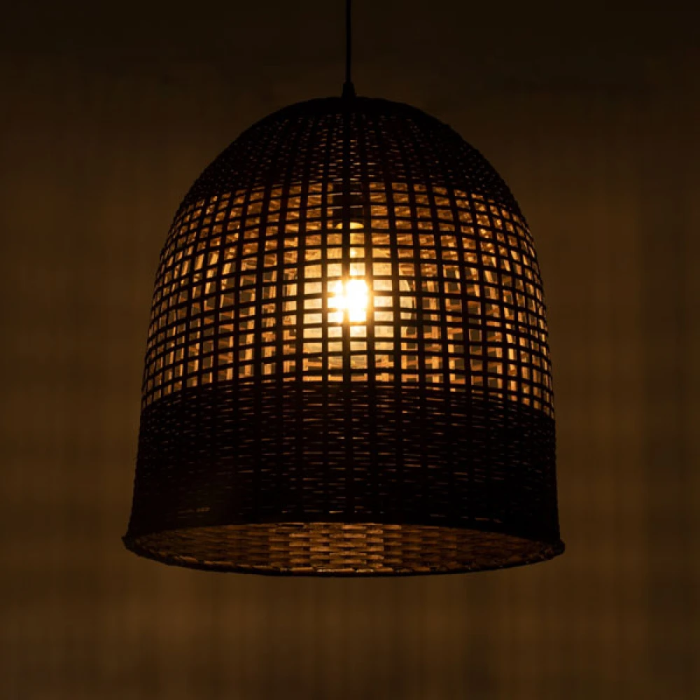 Μοντέρνο Κρεμαστό Φωτιστικό Οροφής Μονόφωτο 1 x E27 Καφέ Μπαμπού Καμπάνα D42 x H44cm