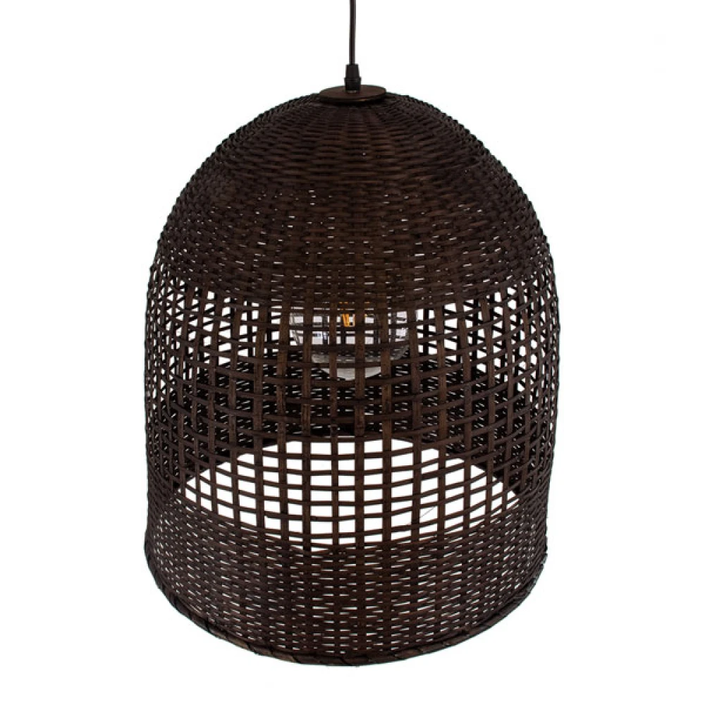 Μοντέρνο Κρεμαστό Φωτιστικό Οροφής Μονόφωτο 1 x E27 Καφέ Μπαμπού Καμπάνα D42 x H44cm