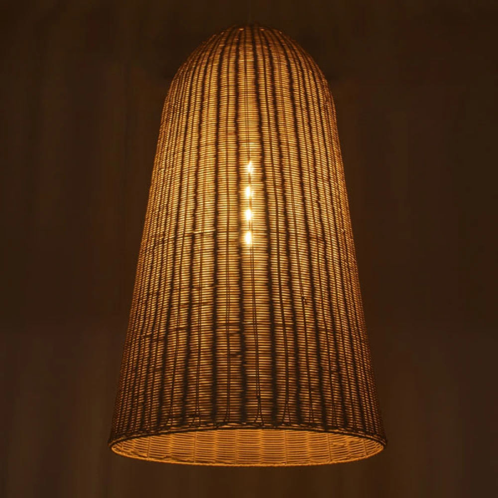 Μοντέρνο Κρεμαστό Φωτιστικό Οροφής Μονόφωτο 1 x E27 Μπεζ Μπαμπού Καμπάνα D60 x H100cm