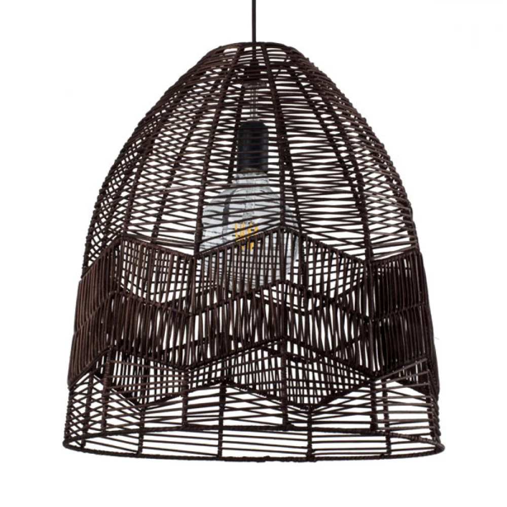 Μοντέρνο Κρεμαστό Φωτιστικό Οροφής Μονόφωτο 1 x E27 Καφέ Σχοινί Καμπάνα D43 x H46cm