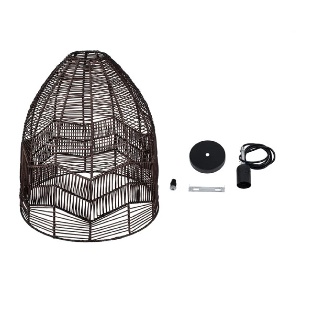 Μοντέρνο Κρεμαστό Φωτιστικό Οροφής Μονόφωτο 1 x E27 Καφέ Σχοινί Καμπάνα D43 x H46cm