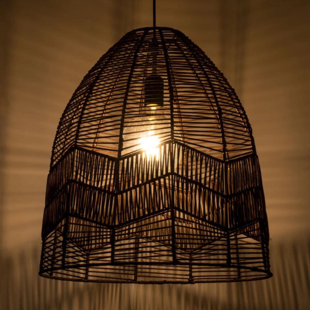 Μοντέρνο Κρεμαστό Φωτιστικό Οροφής Μονόφωτο 1 x E27 Καφέ Σχοινί Καμπάνα D43 x H46cm