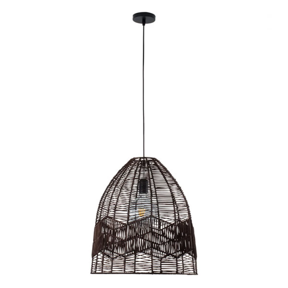 Μοντέρνο Κρεμαστό Φωτιστικό Οροφής Μονόφωτο 1 x E27 Καφέ Σχοινί Καμπάνα D43 x H46cm