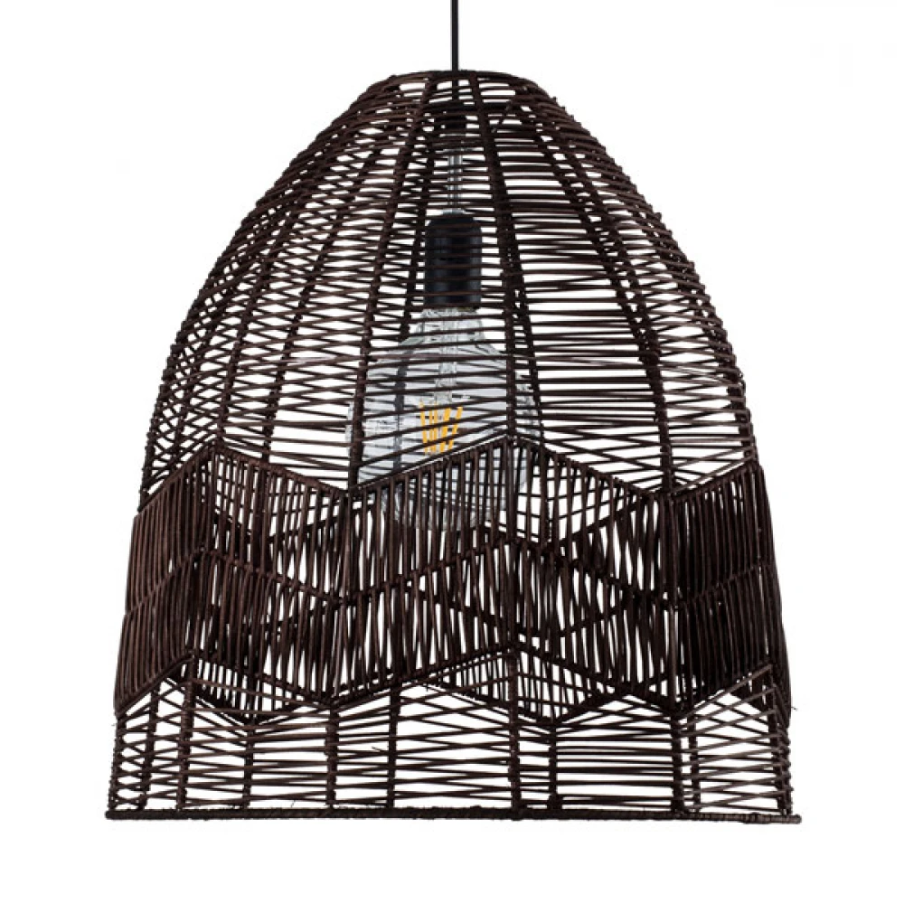 Μοντέρνο Κρεμαστό Φωτιστικό Οροφής Μονόφωτο 1 x E27 Καφέ Σχοινί Καμπάνα D43 x H46cm