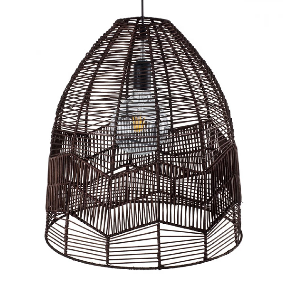 Μοντέρνο Κρεμαστό Φωτιστικό Οροφής Μονόφωτο 1 x E27 Καφέ Σχοινί Καμπάνα D43 x H46cm