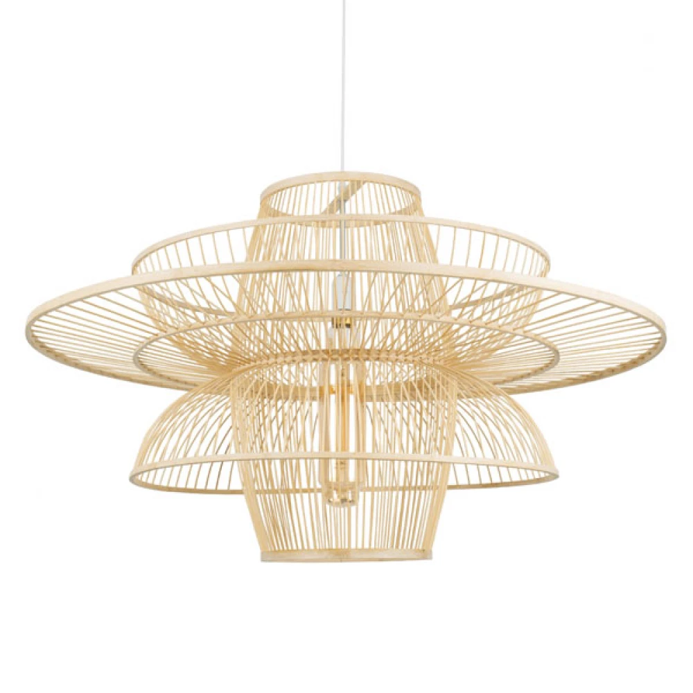 Vintage Κρεμαστό Φωτιστικό Οροφής Μονόφωτο Μπεζ Ξύλινο Bamboo Πλέγμα Φ100 x Y60cm