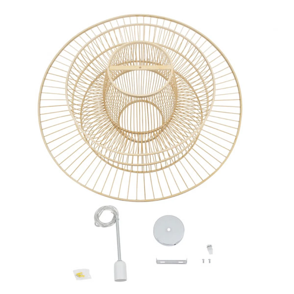 Vintage Κρεμαστό Φωτιστικό Οροφής Μονόφωτο Μπεζ Ξύλινο Bamboo Πλέγμα Φ100 x Y60cm