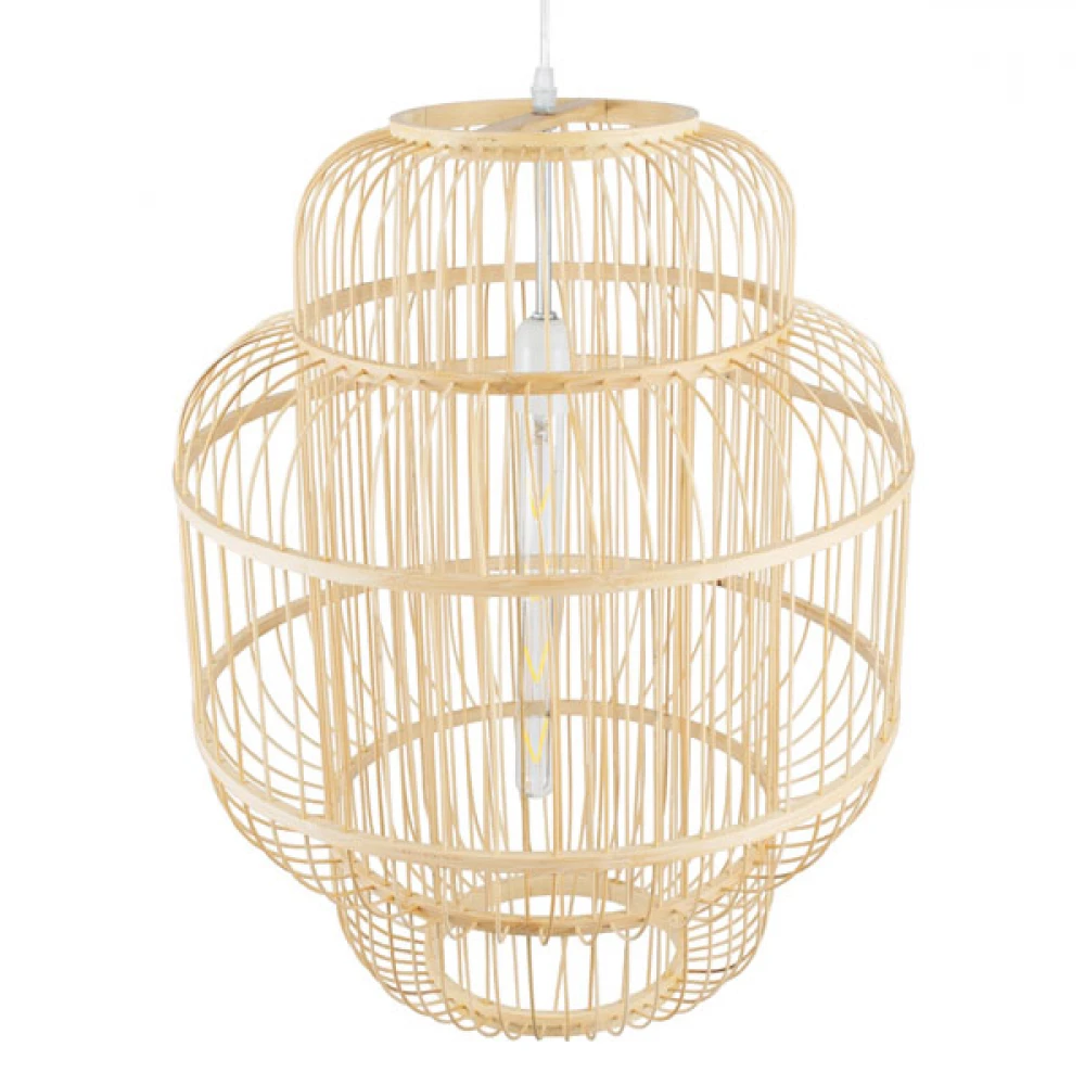 Vintage Κρεμαστό Φωτιστικό Οροφής Μονόφωτο Μπεζ Ξύλινο Bamboo Πλέγμα Φ48 x Υ60cm