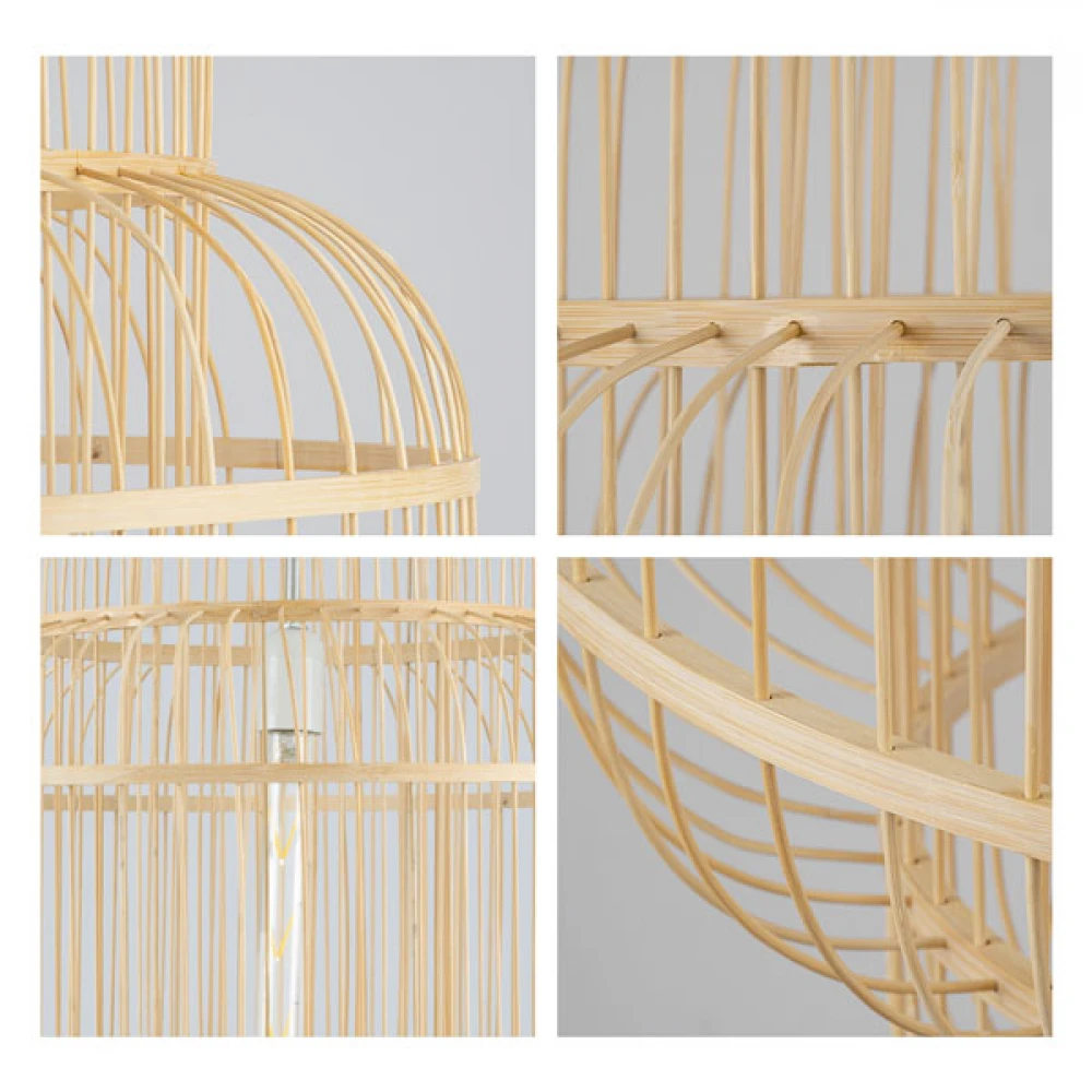 Vintage Κρεμαστό Φωτιστικό Οροφής Μονόφωτο Μπεζ Ξύλινο Bamboo Πλέγμα Φ48 x Υ60cm