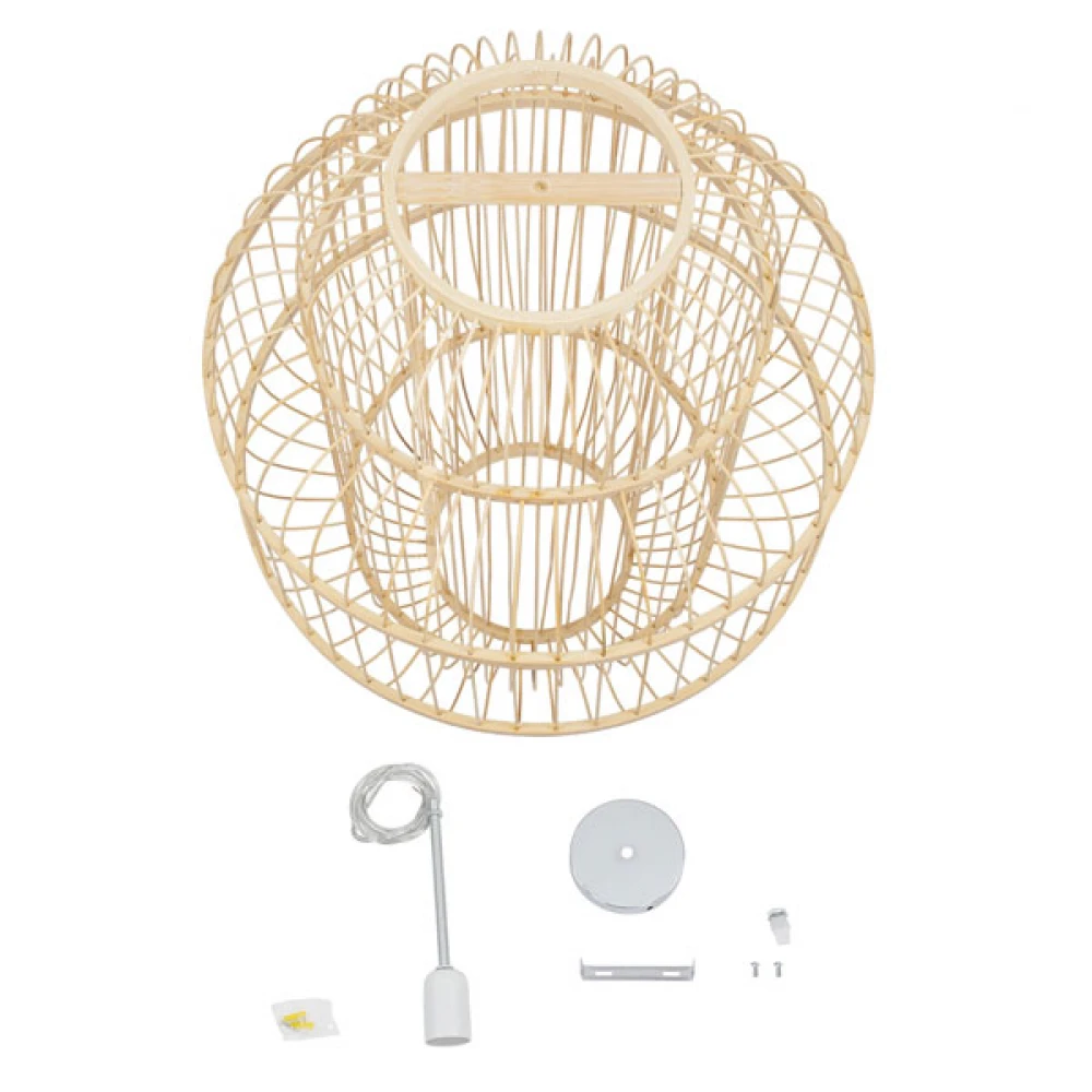 Vintage Κρεμαστό Φωτιστικό Οροφής Μονόφωτο Μπεζ Ξύλινο Bamboo Πλέγμα Φ48 x Υ60cm