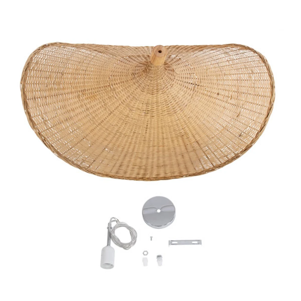 Μοντέρνο Κρεμαστό Φωτιστικό Οροφής Μονόφωτο 1 x E27 Μπεζ Bamboo Πλέγμα D80 x H49cm