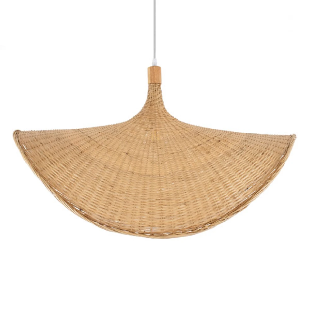 Μοντέρνο Κρεμαστό Φωτιστικό Οροφής Μονόφωτο 1 x E27 Μπεζ Bamboo Πλέγμα D80 x H49cm