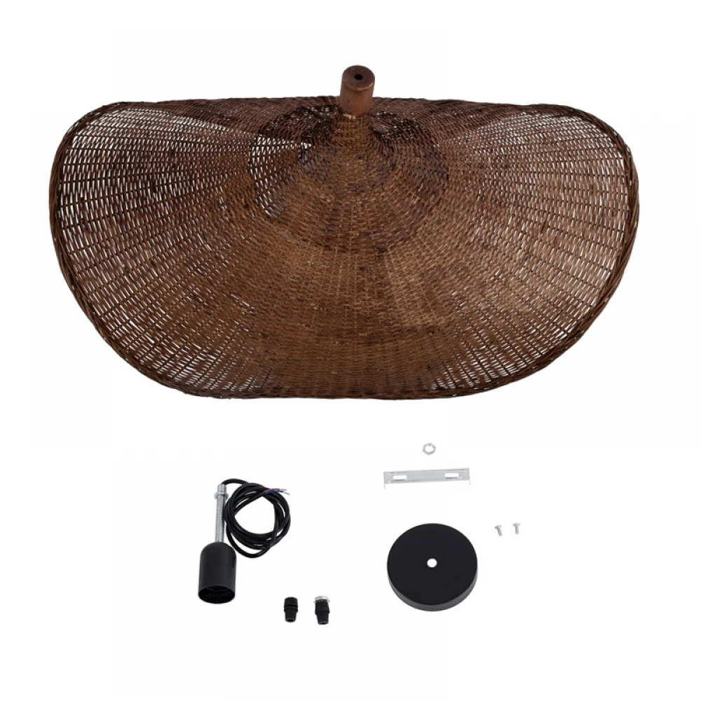 Μοντέρνο Κρεμαστό Φωτιστικό Οροφής Μονόφωτο 1 x E27 Καφέ Bamboo Πλέγμα D80 x H49cm