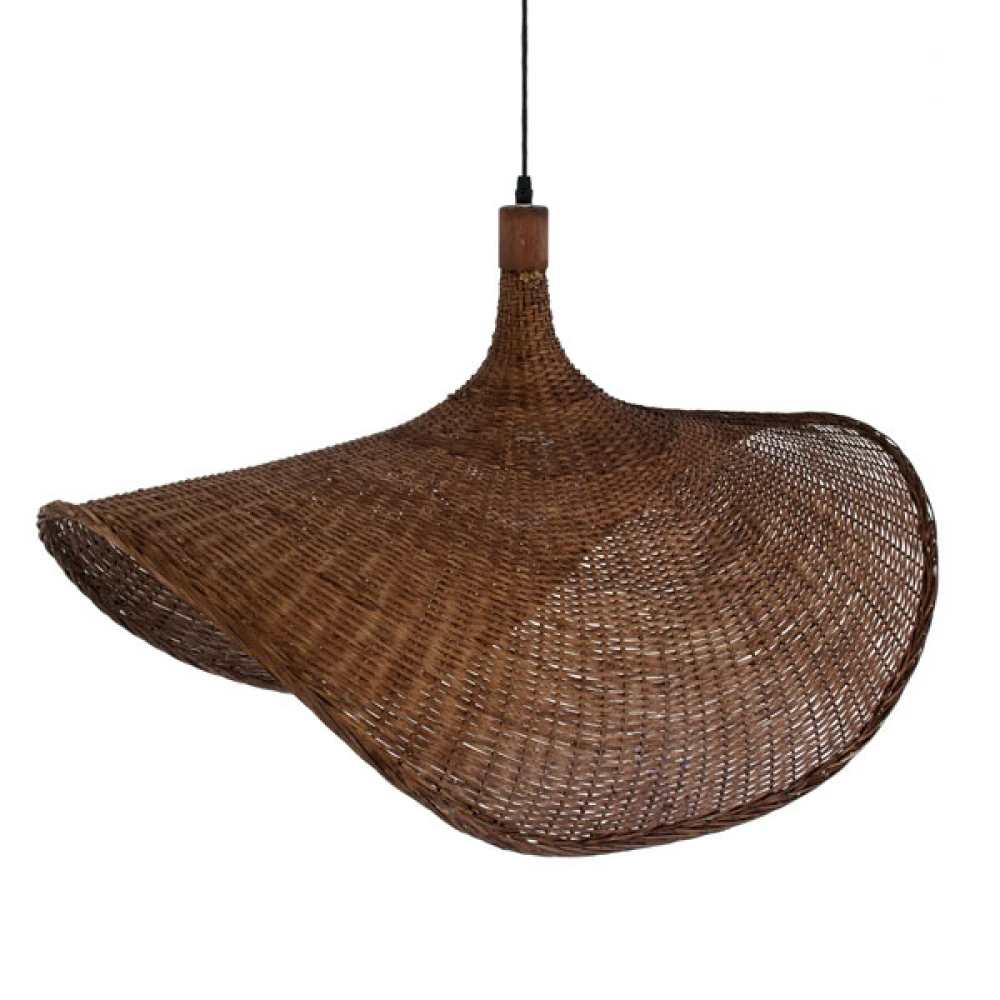 Μοντέρνο Κρεμαστό Φωτιστικό Οροφής Μονόφωτο 1 x E27 Καφέ Bamboo Πλέγμα D80 x H49cm