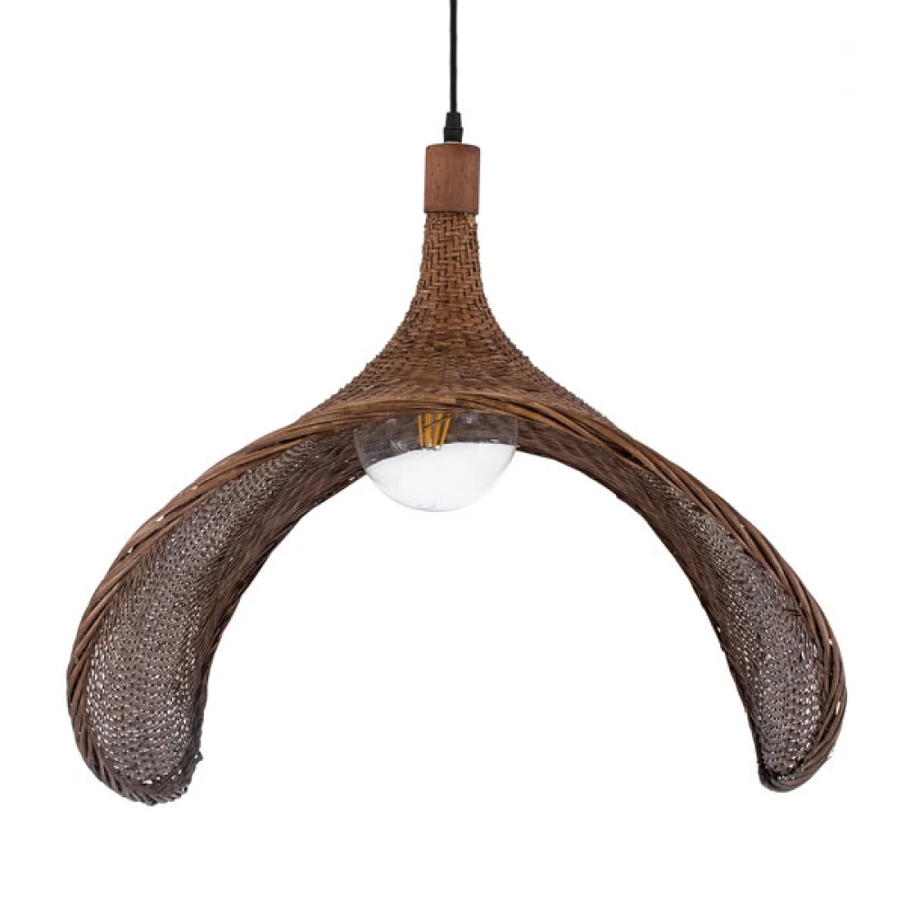 Μοντέρνο Κρεμαστό Φωτιστικό Οροφής Μονόφωτο 1 x E27 Καφέ Bamboo Πλέγμα D80 x H49cm