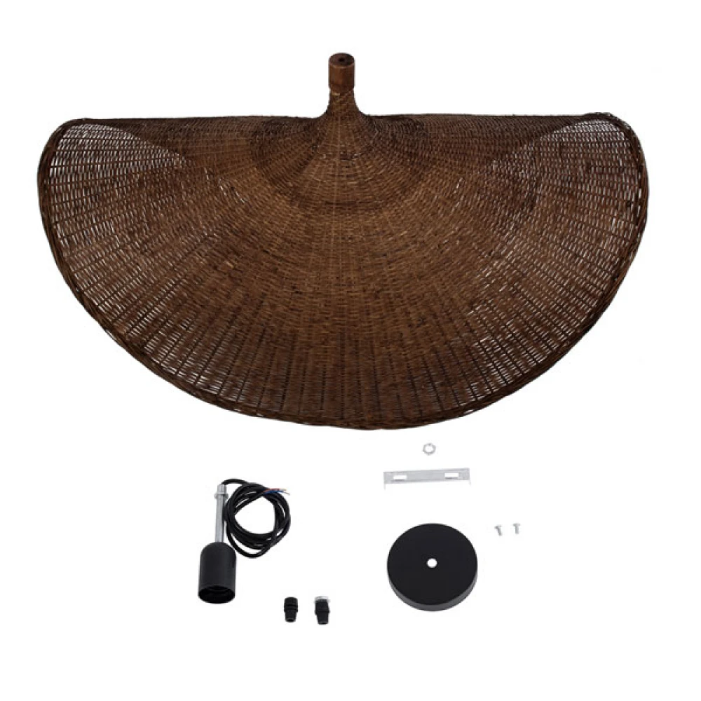 Μοντέρνο Κρεμαστό Φωτιστικό Οροφής Μονόφωτο 1 x E27 Καφέ Bamboo Πλέγμα D100 x H55cm