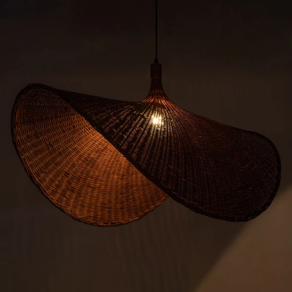 Μοντέρνο Κρεμαστό Φωτιστικό Οροφής Μονόφωτο 1 x E27 Καφέ Bamboo Πλέγμα D100 x H55cm