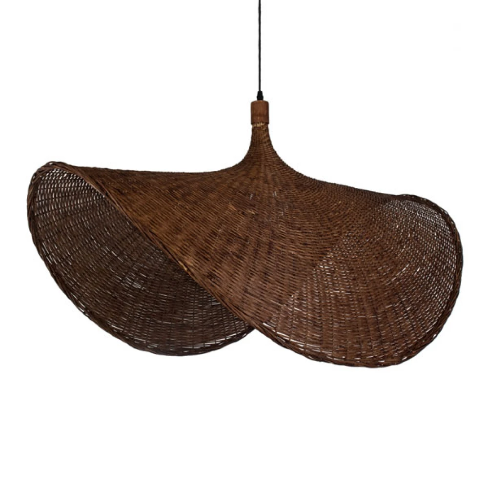Μοντέρνο Κρεμαστό Φωτιστικό Οροφής Μονόφωτο 1 x E27 Καφέ Bamboo Πλέγμα D100 x H55cm