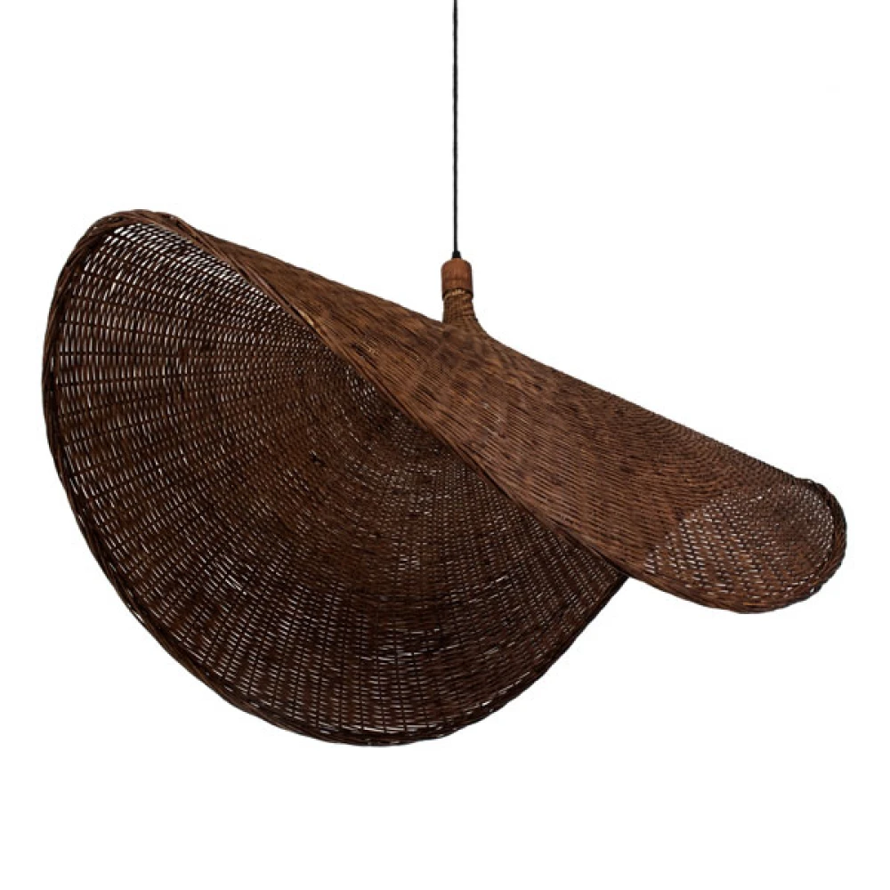 Μοντέρνο Κρεμαστό Φωτιστικό Οροφής Μονόφωτο 1 x E27 Καφέ Bamboo Πλέγμα D100 x H55cm