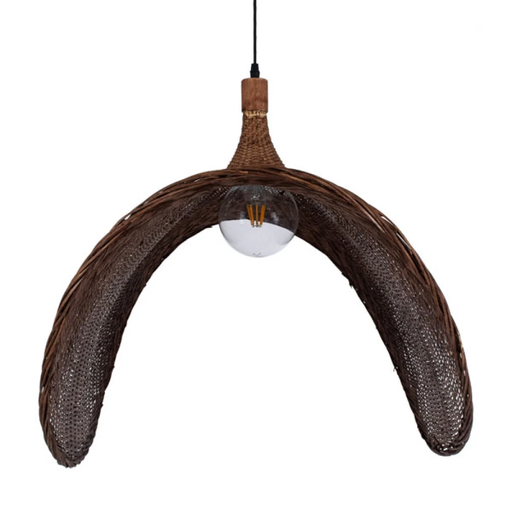Μοντέρνο Κρεμαστό Φωτιστικό Οροφής Μονόφωτο 1 x E27 Καφέ Bamboo Πλέγμα D100 x H55cm