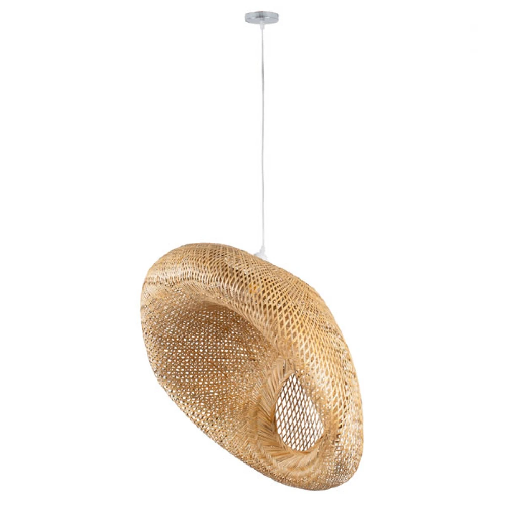 Μοντέρνο Κρεμαστό Φωτιστικό Οροφής Μονόφωτο 1 x E27 Μπεζ Μπαμπού Πλέγμα D80 x H35cm
