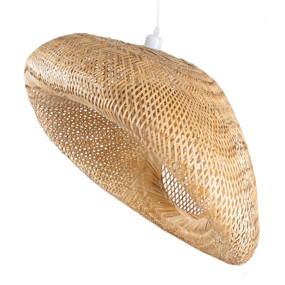 Μοντέρνο Κρεμαστό Φωτιστικό Οροφής Μονόφωτο 1 x E27 Μπεζ Μπαμπού Πλέγμα D80 x H35cm