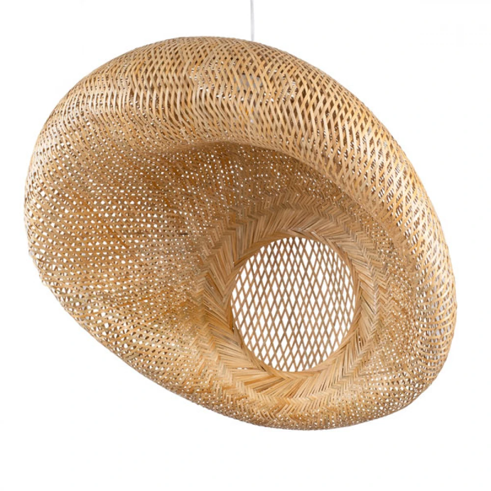 Μοντέρνο Κρεμαστό Φωτιστικό Οροφής Μονόφωτο 1 x E27 Μπεζ Μπαμπού Πλέγμα D80 x H35cm