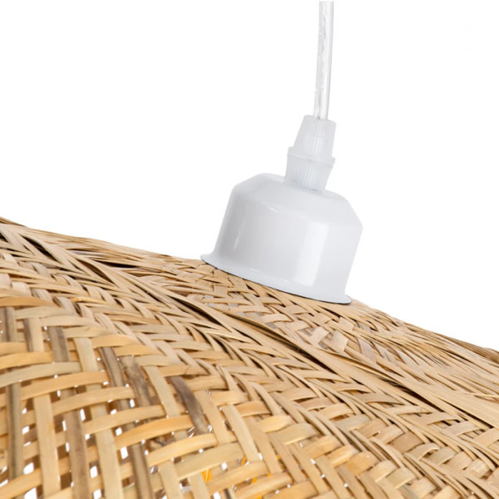 Μοντέρνο Κρεμαστό Φωτιστικό Οροφής Μονόφωτο 1 x E27 Μπεζ Μπαμπού Πλέγμα D80 x H35cm