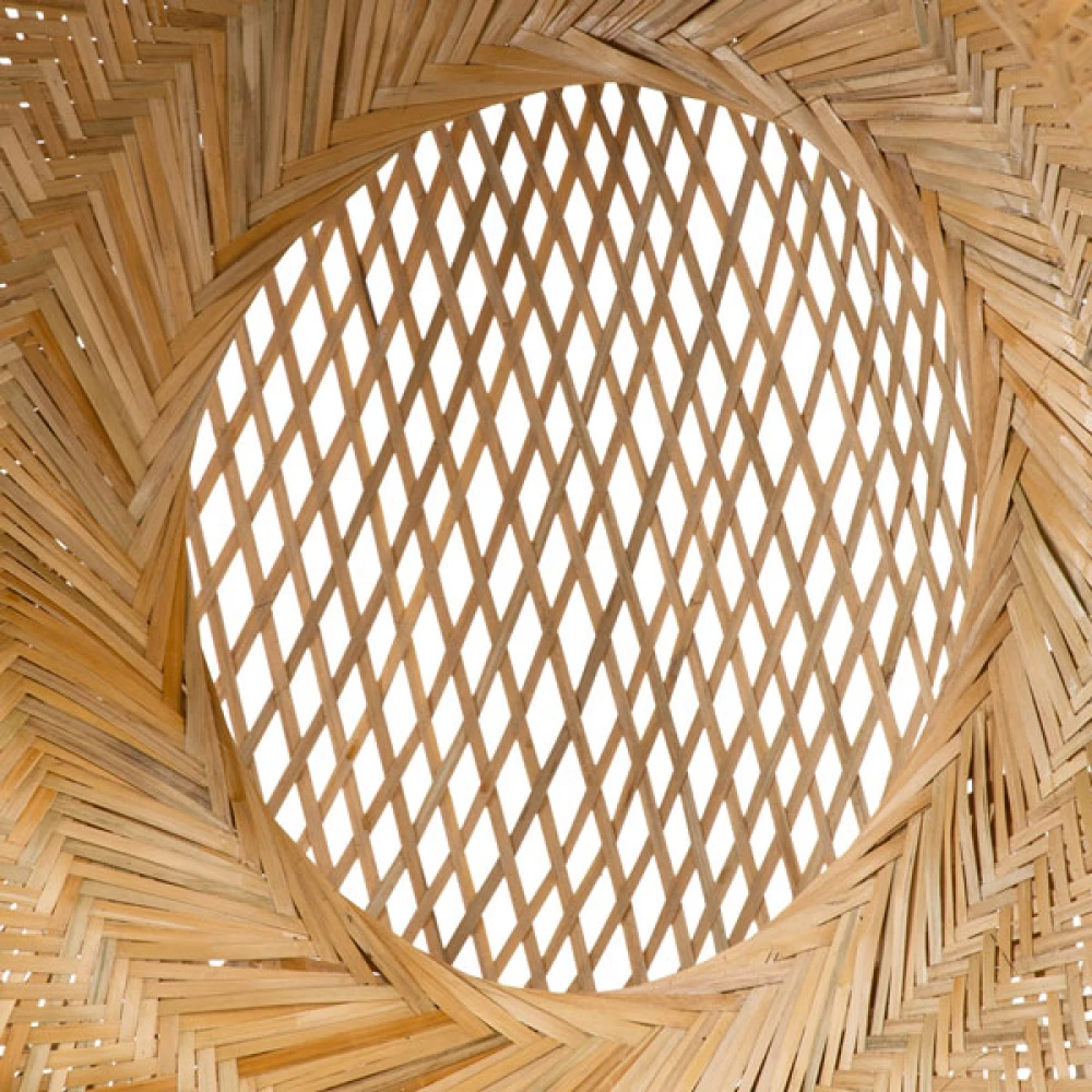 Μοντέρνο Κρεμαστό Φωτιστικό Οροφής Μονόφωτο 1 x E27 Μπεζ Μπαμπού Πλέγμα D80 x H35cm