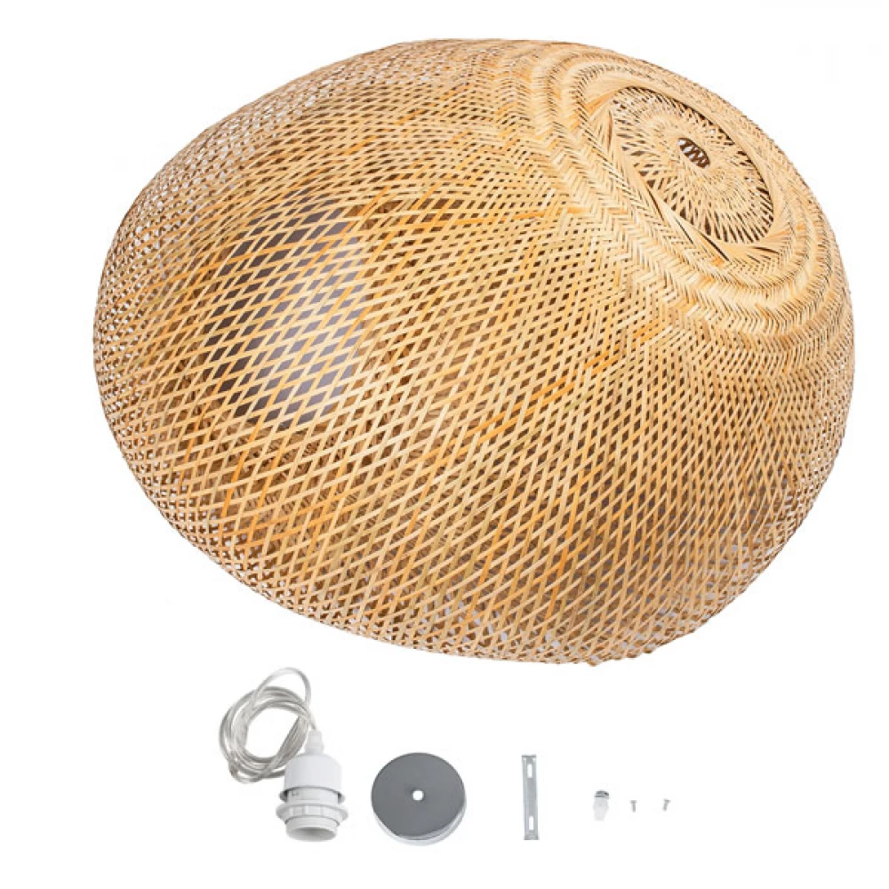 Μοντέρνο Κρεμαστό Φωτιστικό Οροφής Μονόφωτο 1 x E27 Μπεζ Μπαμπού Πλέγμα D80 x H35cm