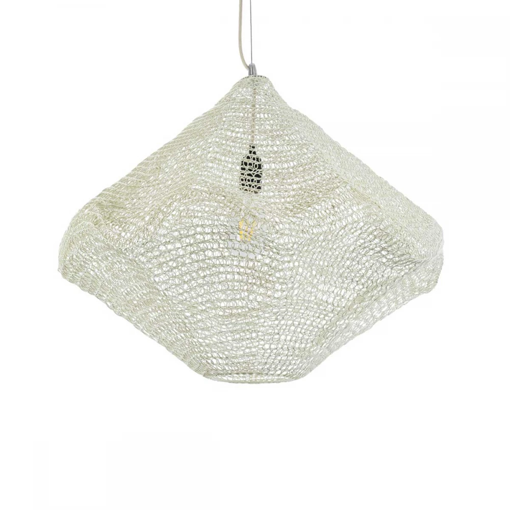 Vintage Κρεμαστό Φωτιστικό Οροφής Μονόφωτο 1 x E27 AC220-240V IP20 - Φ60 x Υ50cm - Μπεζ Εκρού Μεταλλικό Πλέγμα