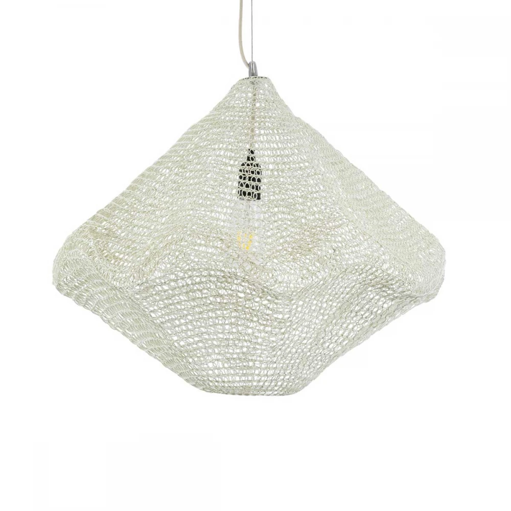 Vintage Κρεμαστό Φωτιστικό Οροφής Μονόφωτο 1 x E27 AC220-240V IP20 - Φ60 x Υ50cm - Μπεζ Εκρού Μεταλλικό Πλέγμα