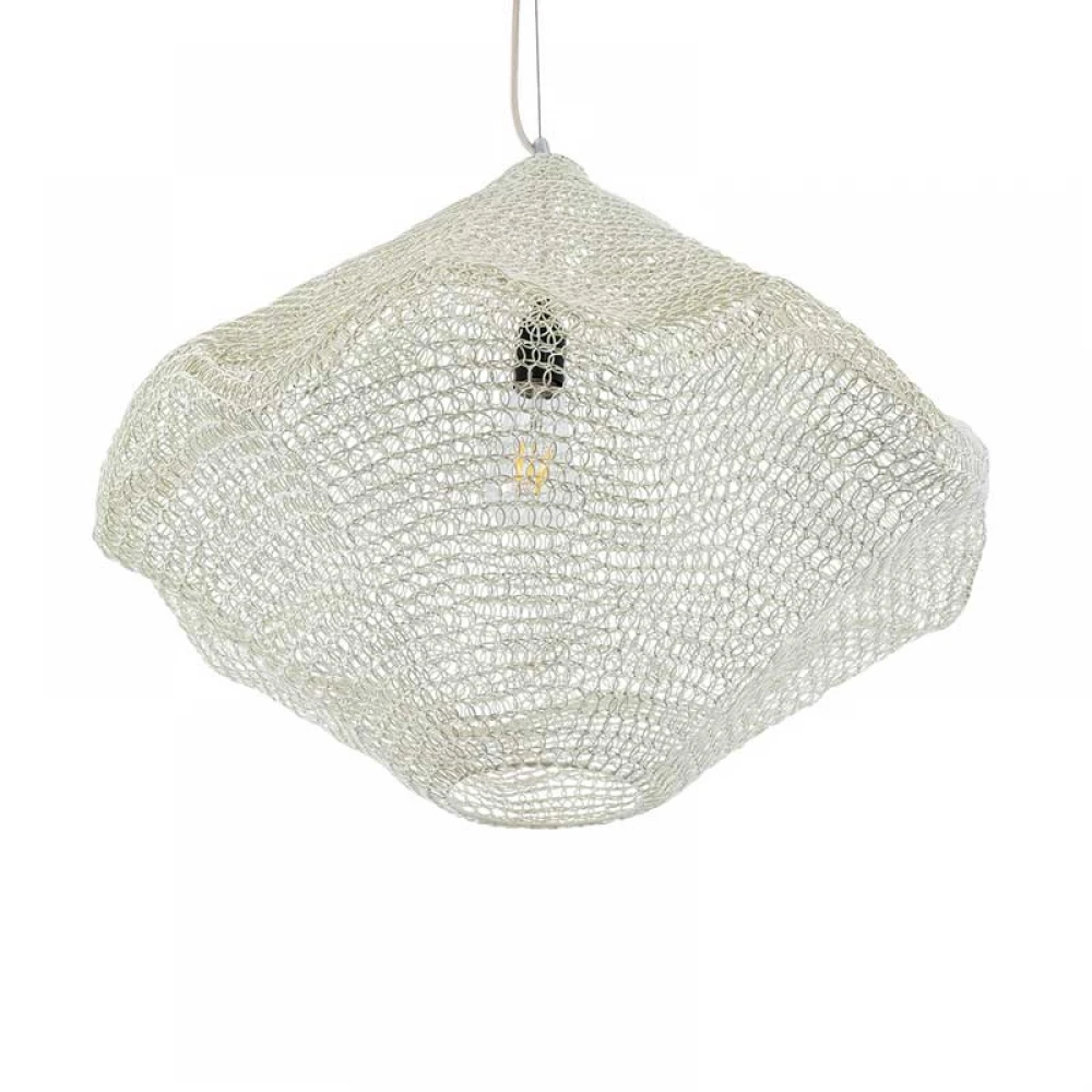 Vintage Κρεμαστό Φωτιστικό Οροφής Μονόφωτο 1 x E27 AC220-240V IP20 - Φ60 x Υ50cm - Μπεζ Εκρού Μεταλλικό Πλέγμα