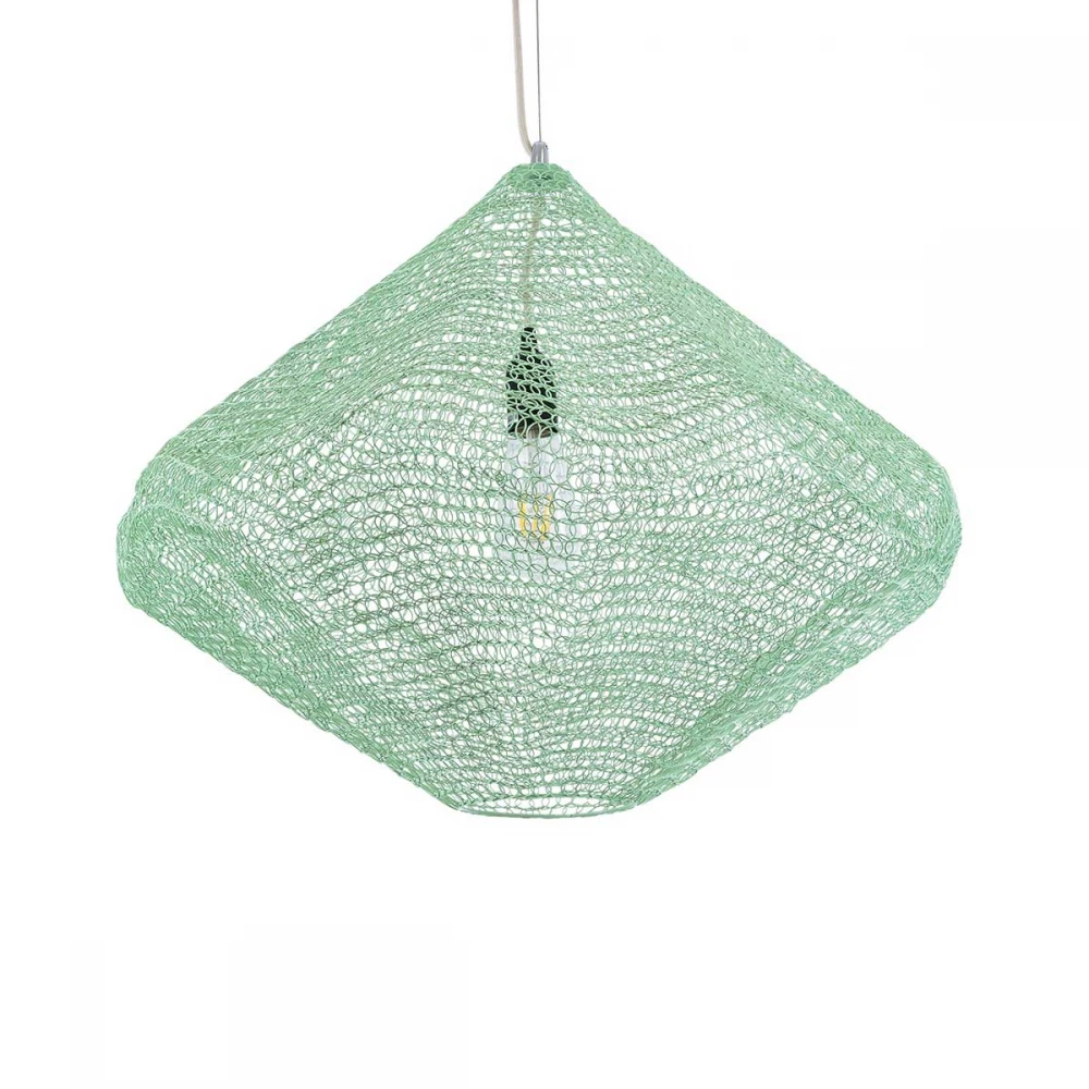 Vintage Κρεμαστό Φωτιστικό Οροφής Μονόφωτο 1 x E27 AC220-240V IP20 - Φ60 x Υ50cm - Τιρκουάζ Μεταλλικό Πλέγμα