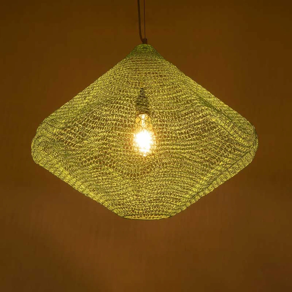 Vintage Κρεμαστό Φωτιστικό Οροφής Μονόφωτο 1 x E27 AC220-240V IP20 - Φ60 x Υ50cm - Τιρκουάζ Μεταλλικό Πλέγμα