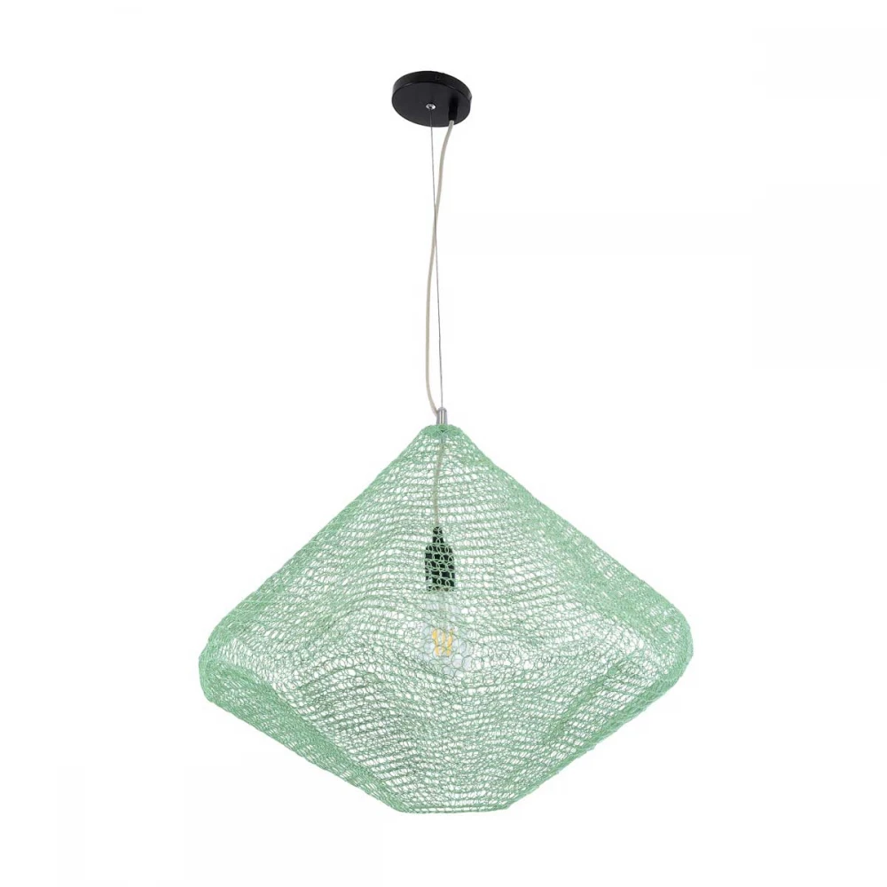 Vintage Κρεμαστό Φωτιστικό Οροφής Μονόφωτο 1 x E27 AC220-240V IP20 - Φ60 x Υ50cm - Τιρκουάζ Μεταλλικό Πλέγμα