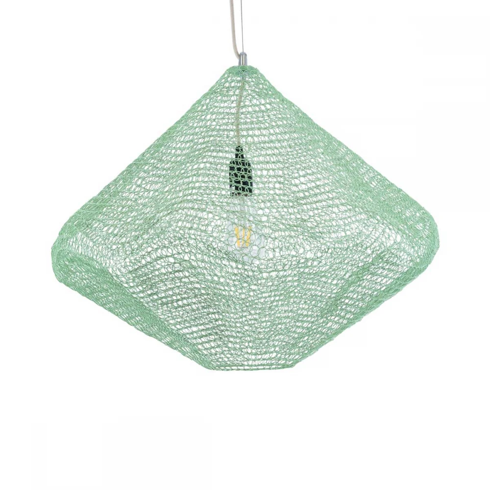 Vintage Κρεμαστό Φωτιστικό Οροφής Μονόφωτο 1 x E27 AC220-240V IP20 - Φ60 x Υ50cm - Τιρκουάζ Μεταλλικό Πλέγμα